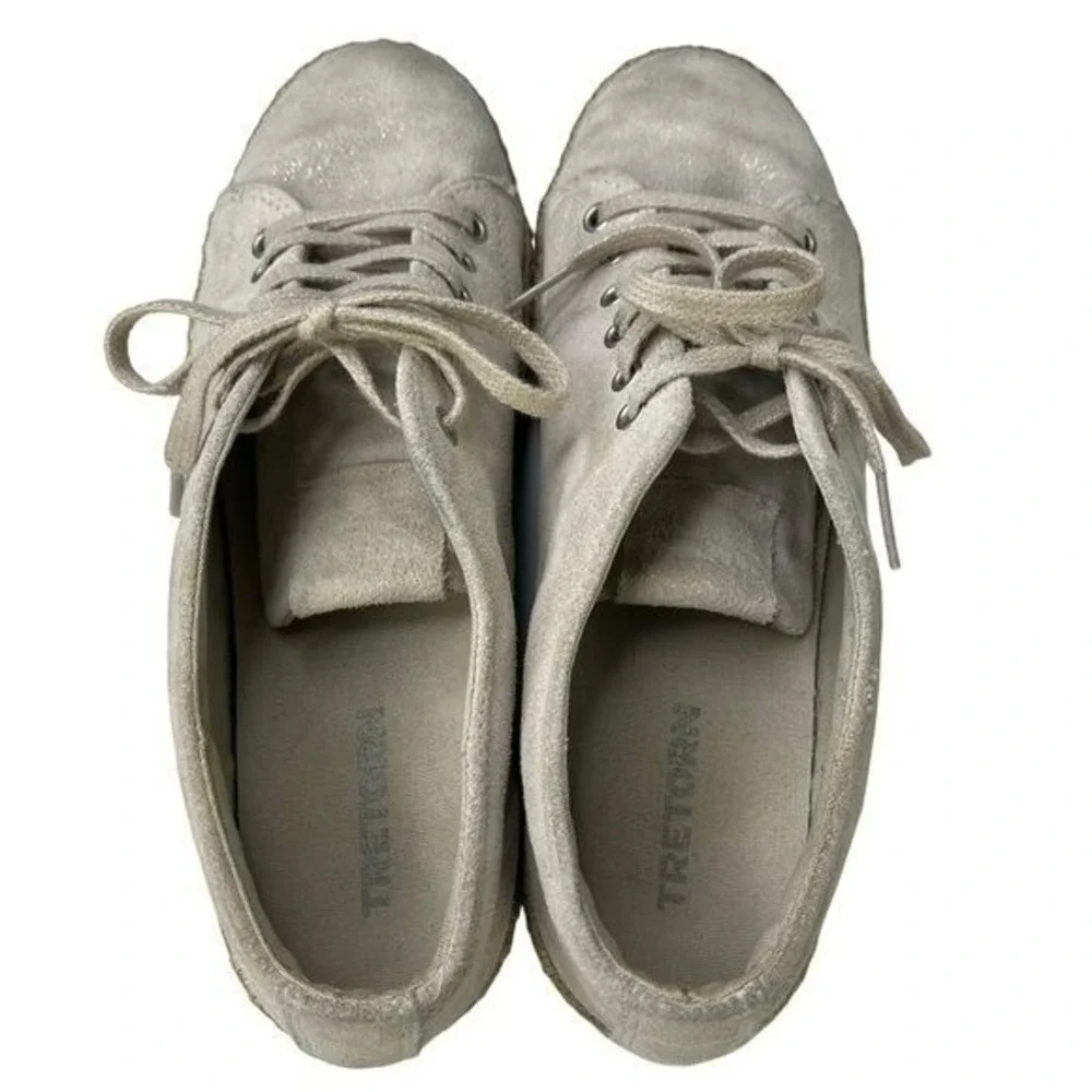 Tretorn Eve2 Sparkle Beige Leather Espadrille Sneakers Platform Boho Retro Sz 10
